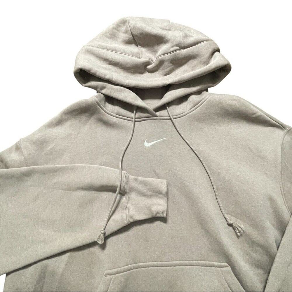 Nike Sweatshirt Center Swoosh Women Large Nude Pink Pullover Hoodie Fleece Lined